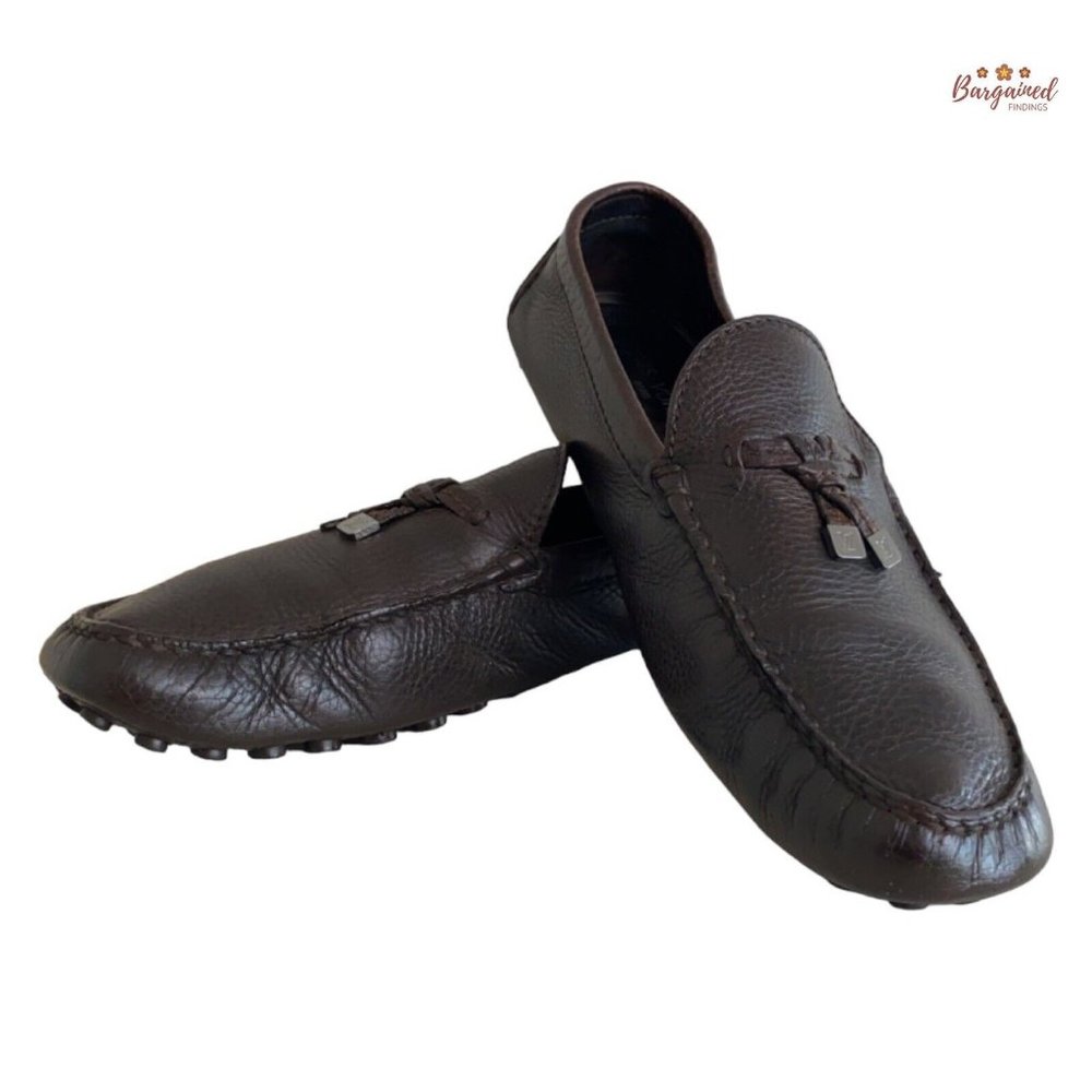 Authentic Louis Vuitton Brown Leather Drivers Logo Bow Slip On Loafers Size 10
